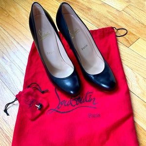 Christian Louboutin Black Round Toe Heels Pumps Red Bottoms 37.5